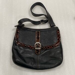 Brighton Mason Chocolate Pebbled Embossed Leather Shoulder/Crossbody Bag Zipper